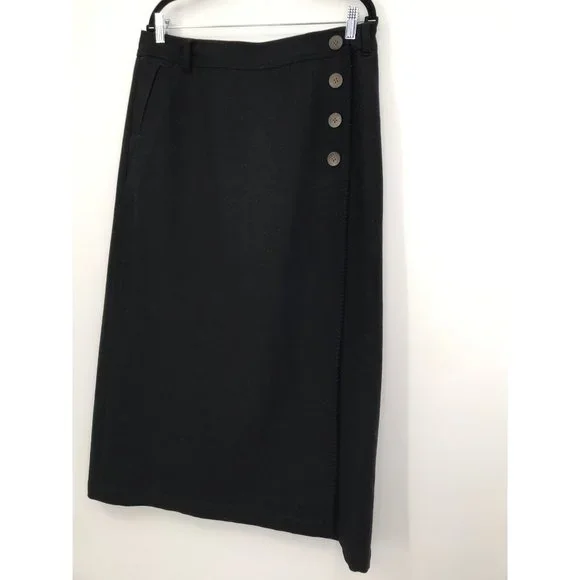 Eddie Bauer Wool Blend Maxi Wrap Skirt Black 14 Tall - Picture 2 of 6